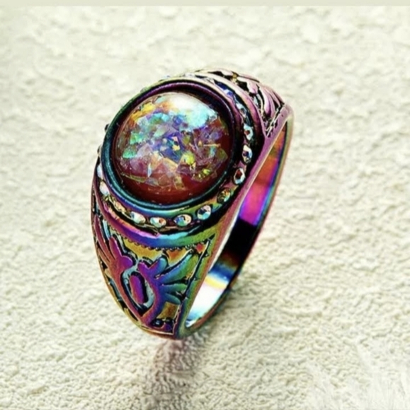 *Sale* New Fire Red Orange Opal Rainbow Hematite Ring. - Picture 8 of 8